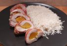 baconbe tekert barackos csirkemell sütőben rizzsel