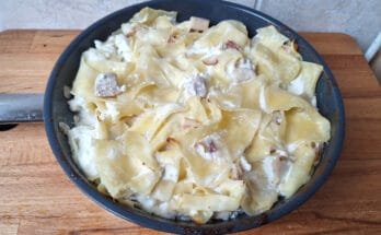 baconos túrós csusza csirkemellel sütőben serpenyőben